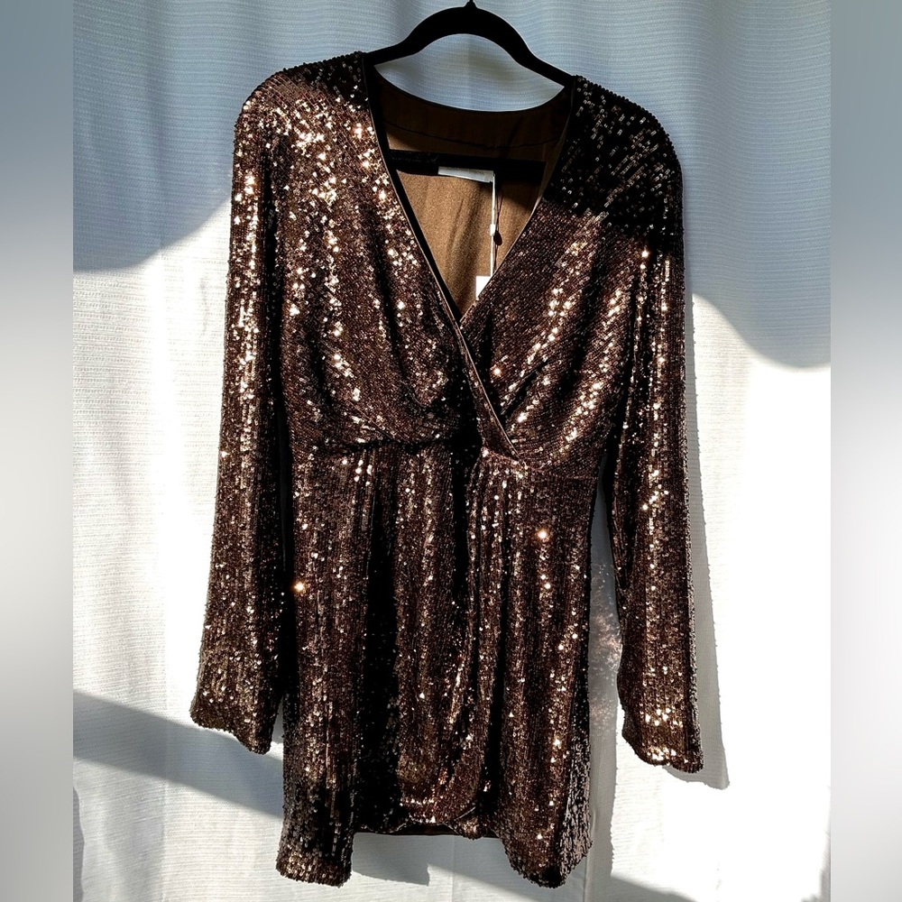 Jonathan Simkhai - Brown Monty Wrap Sequined Mini Dress - Picture 5 of 16